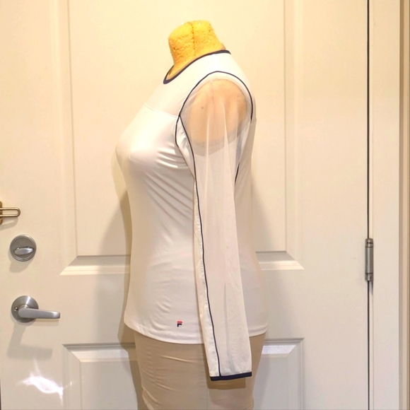 EUC Vintage 90s Fila XL Sheer Panel White Stretch Top with Black Piping - Picture 5 of 7